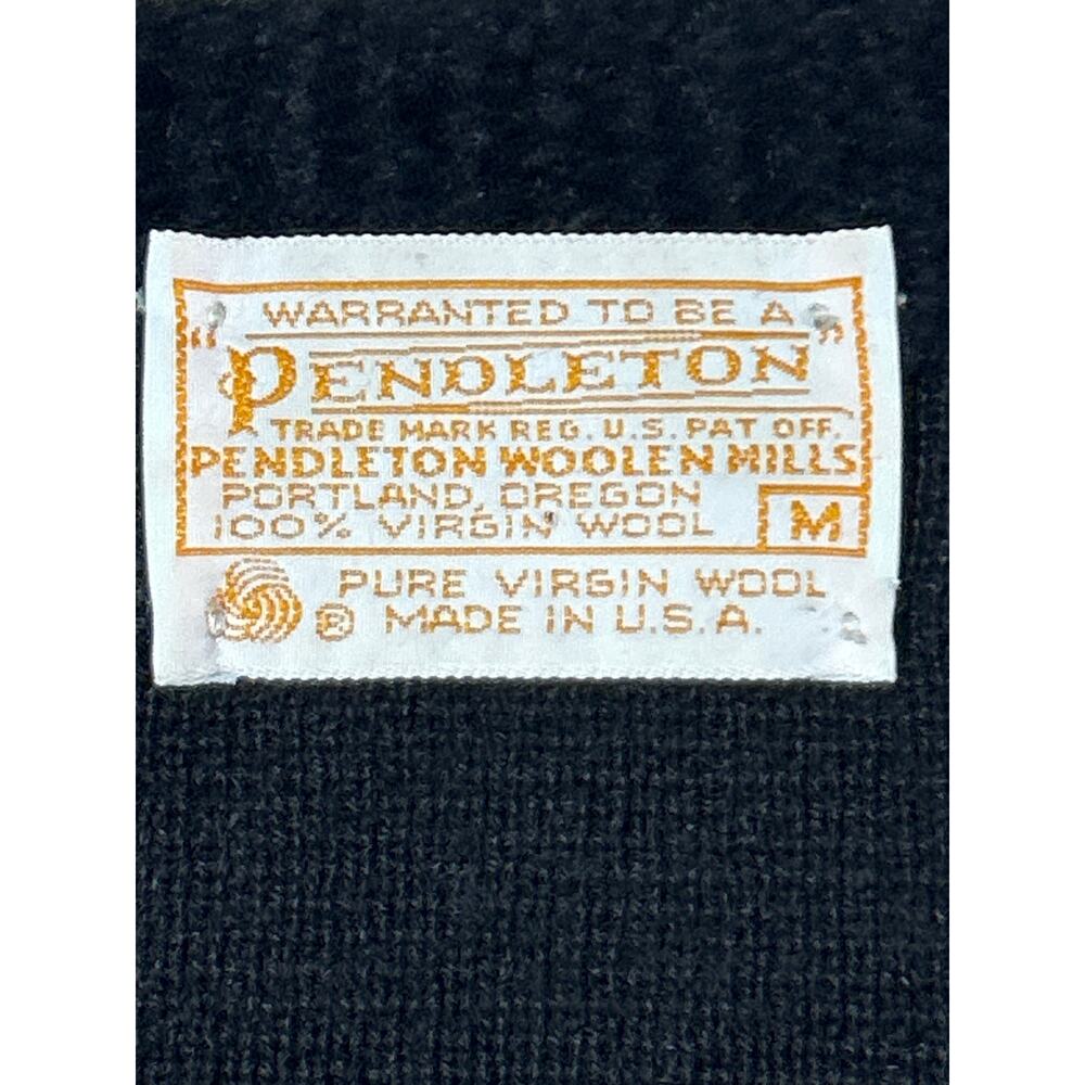 Pendleton Cardigan Sweater Medium Black Pure Virgin Wool Striped Trim Vintage - Picture 6 of 9